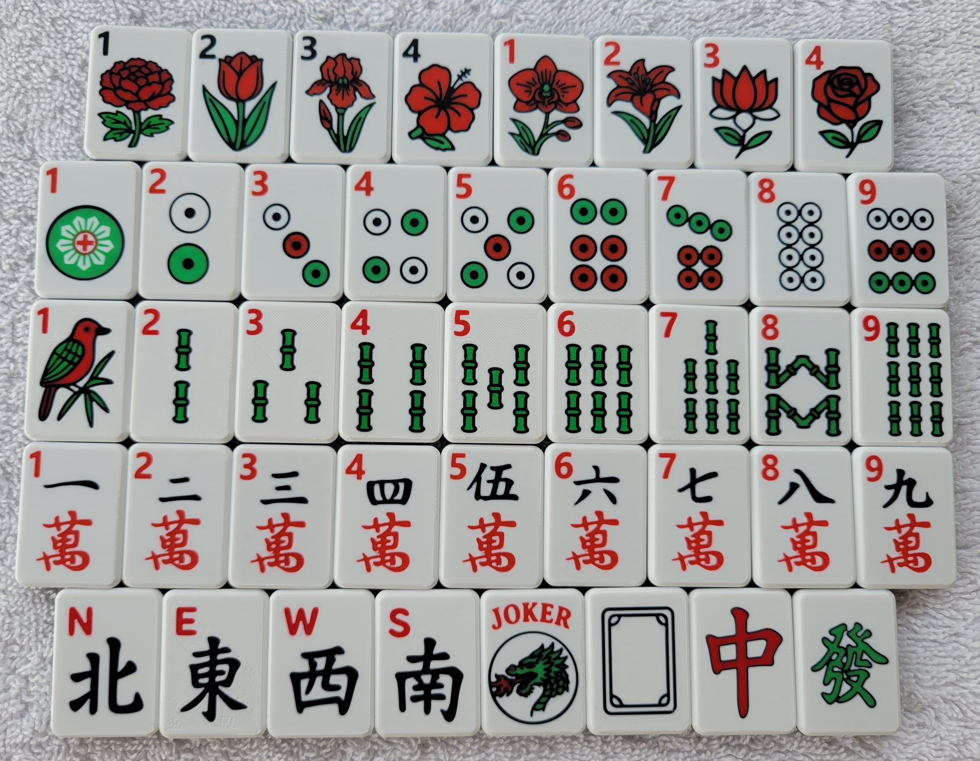 3d printed mah jongg tiles magenta lime cyan red green black high resolution multicolor smooth face floating lightweight