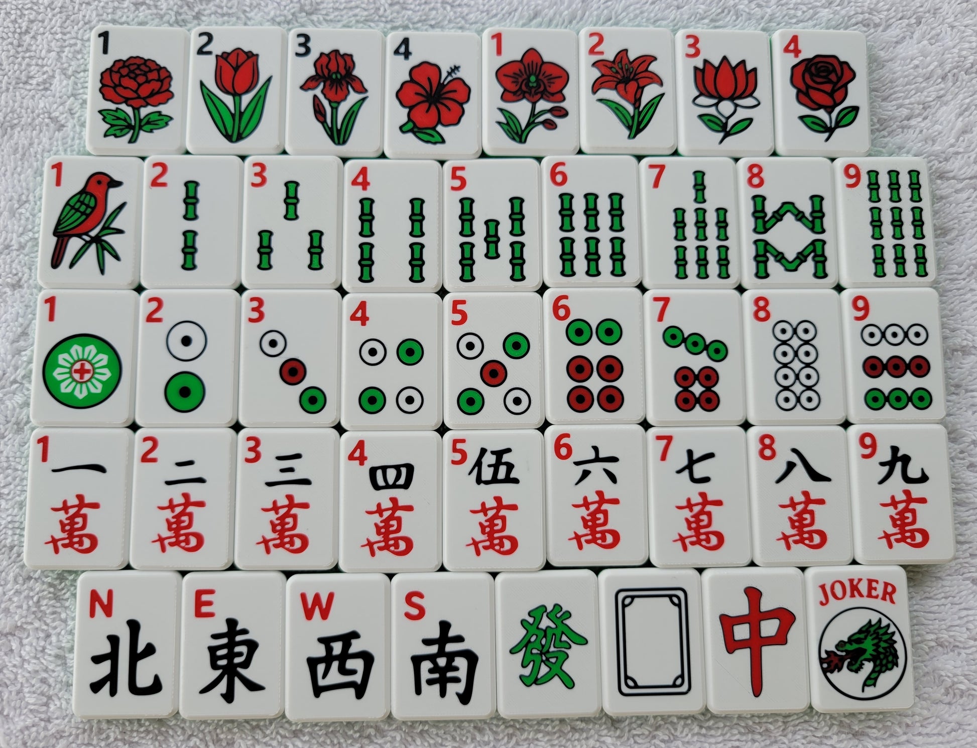 3d printed mah jongg tiles magenta lime cyan red green black high resolution multicolor smooth face floating lightweight