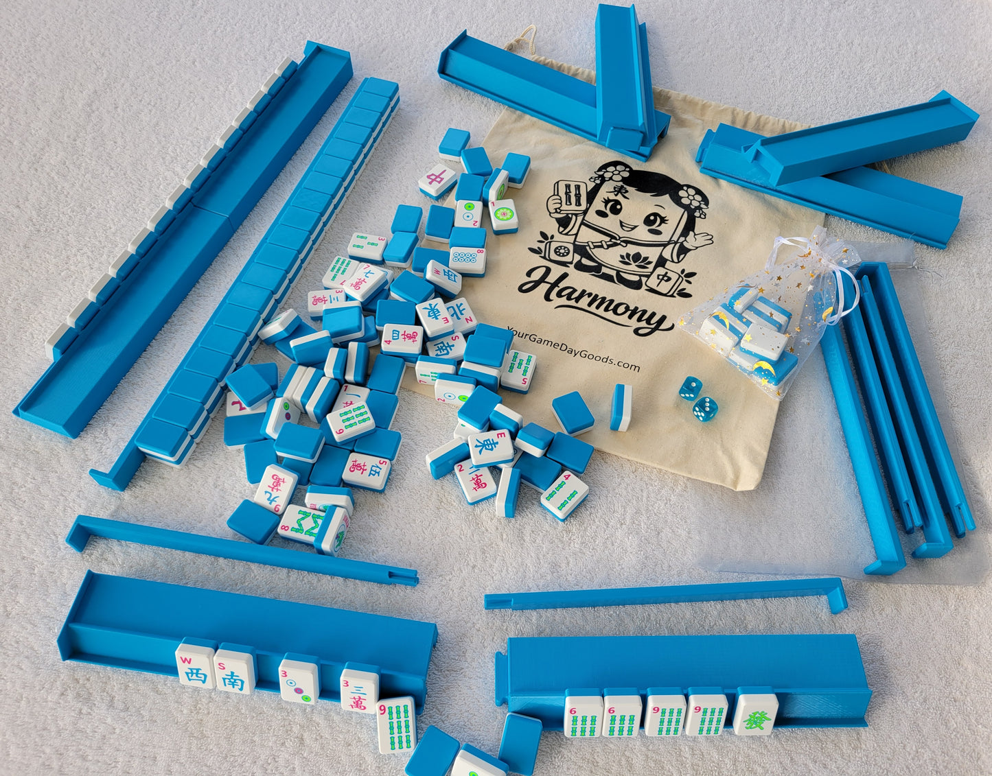 Harmony 3D Printed Full Size Mah Jongg Travel Set - Cyan