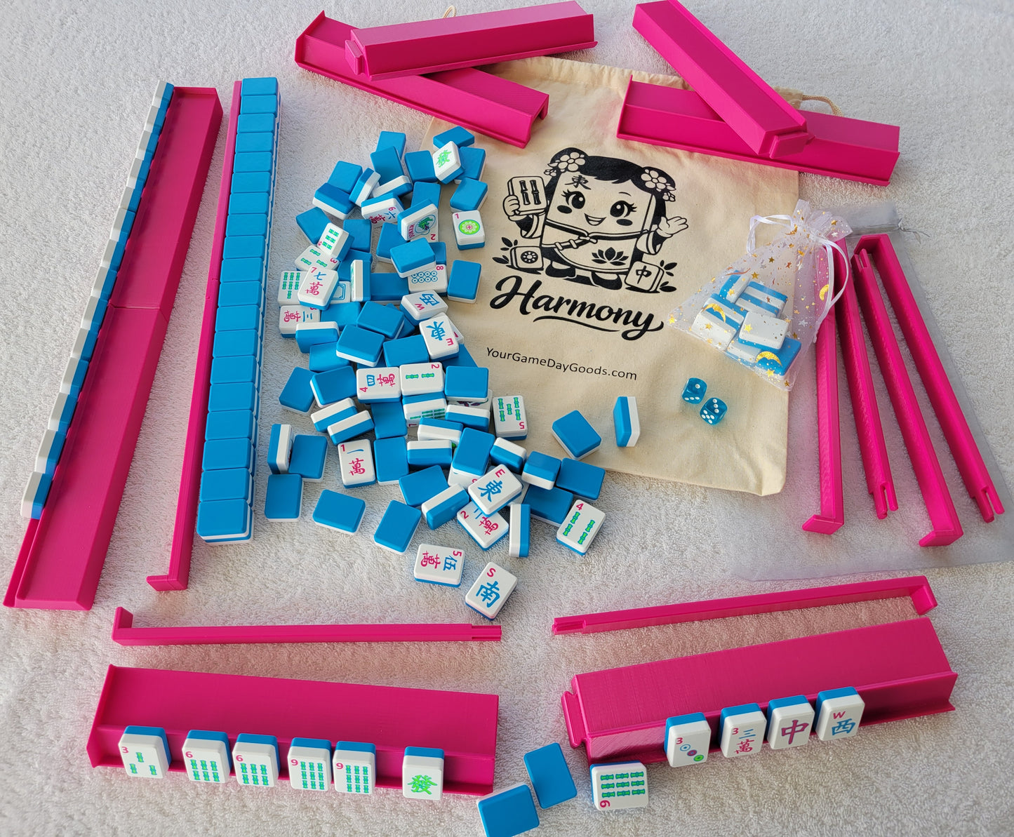 Harmony 3D Printed Full Size Mah Jongg Travel Set - Cyan