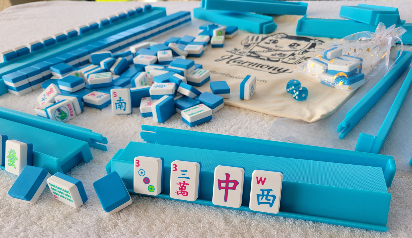 Harmony 3D Printed Full Size Mah Jongg Travel Set - Cyan