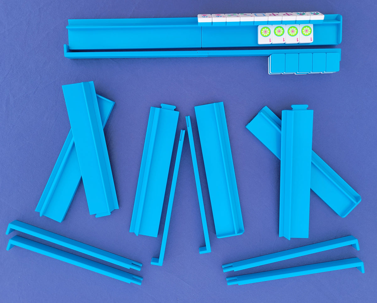 Harmony 3D Printed Full Size Mah Jongg Travel Set - Thin Racks - Cyan Tiles