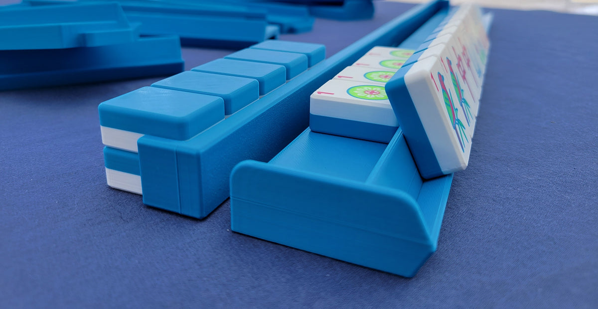 Harmony 3D Printed Full Size Mah Jongg Travel Set - Thin Racks - Cyan Tiles