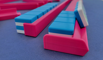 Harmony 3D Printed Full Size Mah Jongg Travel Set - Thin Racks - Cyan Tiles
