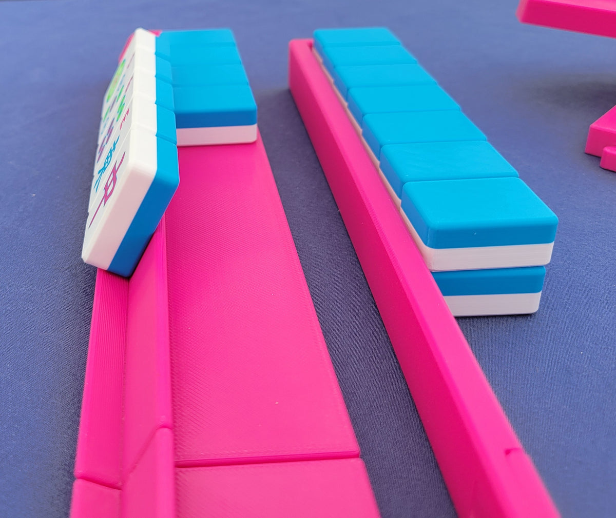 Harmony 3D Printed Full Size Mah Jongg Travel Set - Thin Racks - Cyan Tiles