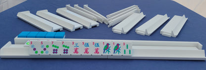Harmony 3D Printed Full Size Mah Jongg Travel Set - Thin Racks - Cyan Tiles