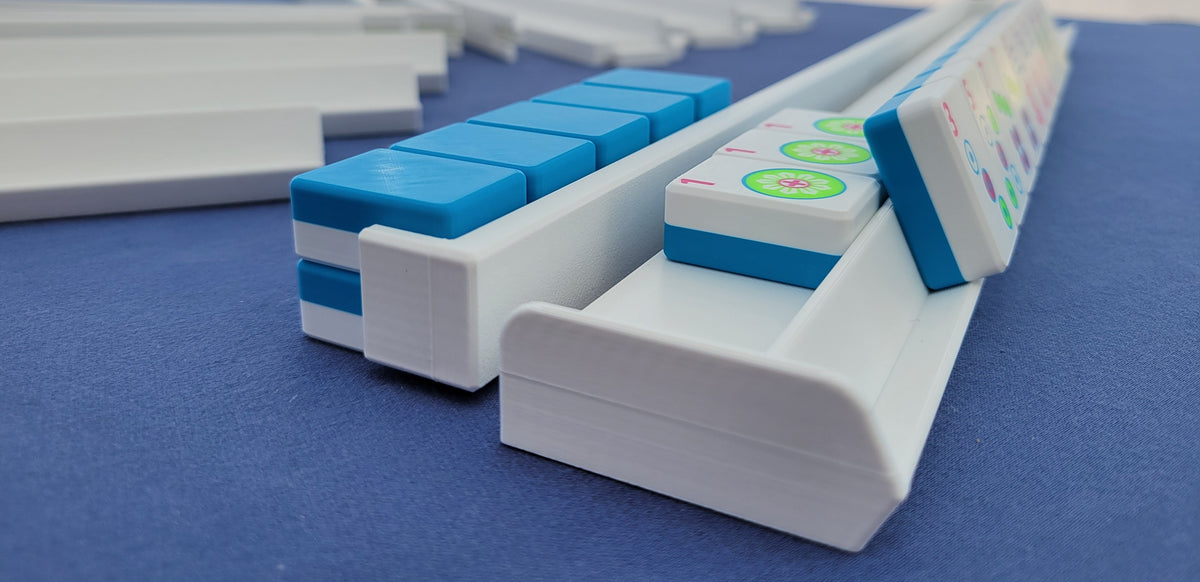 Harmony 3D Printed Full Size Mah Jongg Travel Set - Thin Racks - Cyan Tiles