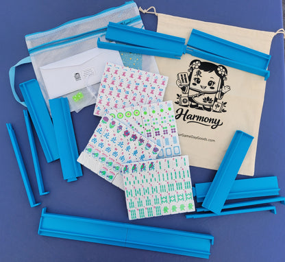 Harmony 3D Printed Full Size Mah Jongg Travel Set - Thin Racks - Cyan Tiles