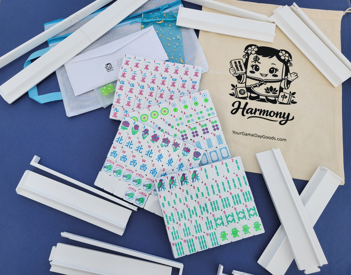 Harmony 3D Printed Full Size Mah Jongg Travel Set - Thin Racks - Cyan Tiles