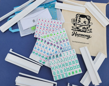 Harmony 3D Printed Full Size Mah Jongg Travel Set - Thin Racks - Cyan Tiles