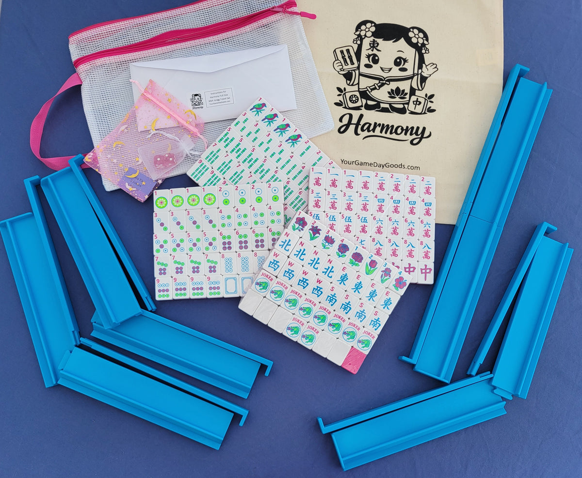 Harmony 3D Printed Full Size Mah Jongg Travel Set - Thin Racks - Magenta Tiles
