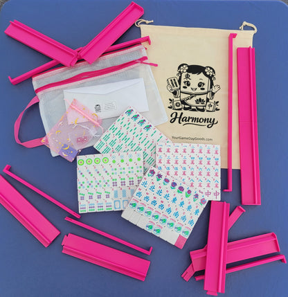 Harmony 3D Printed Full Size Mah Jongg Travel Set - Thin Racks - Magenta Tiles