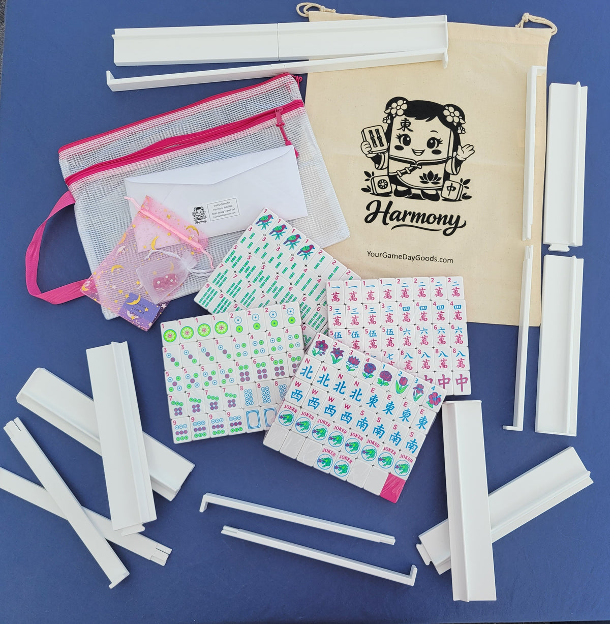 Harmony 3D Printed Full Size Mah Jongg Travel Set - Thin Racks - Magenta Tiles