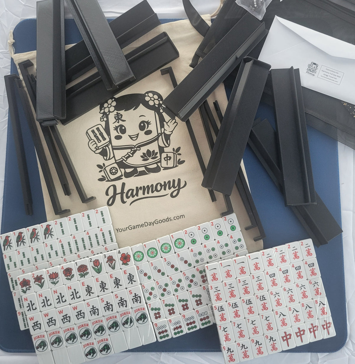 NEW! Harmony 3D Printed Full Size Mah Jongg Travel Set - Thin Racks - Black Tiles