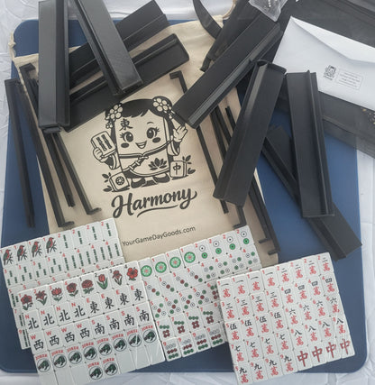 NEW! Harmony 3D Printed Full Size Mah Jongg Travel Set - Thin Racks - Black Tiles