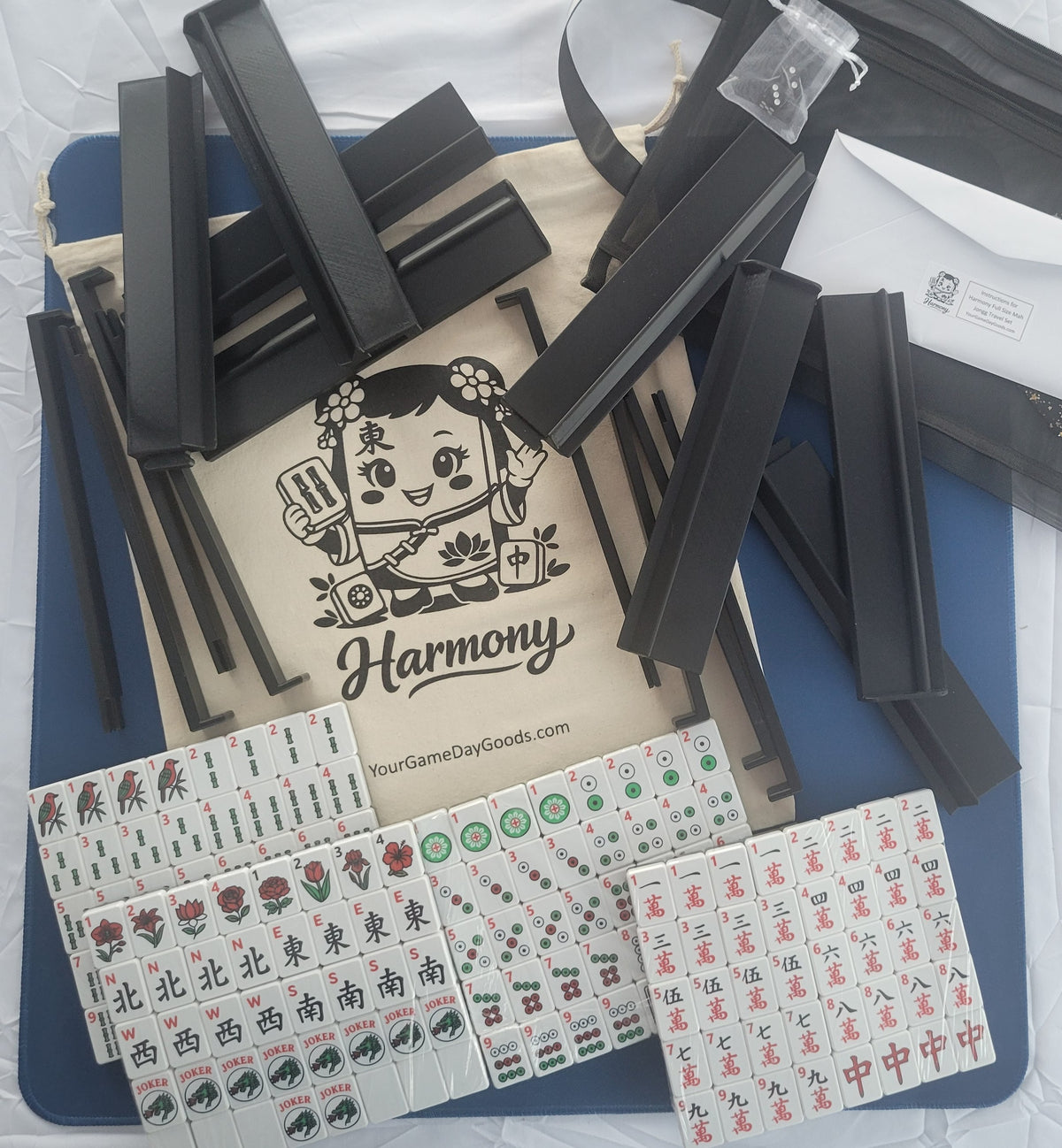 NEW! Harmony 3D Printed Full Size Mah Jongg Travel Set - Thin Racks - Black Tiles