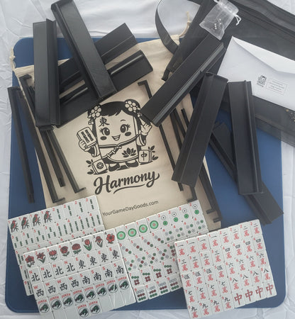NEW! Harmony 3D Printed Full Size Mah Jongg Travel Set - Thin Racks - Black Tiles