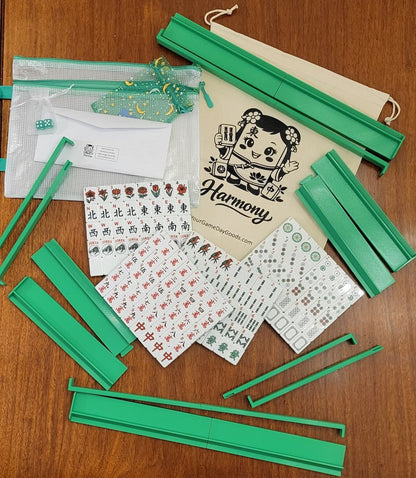 Harmony 3D Printed Full Size Mah Jongg Travel Set - Thin Racks - Green Tiles
