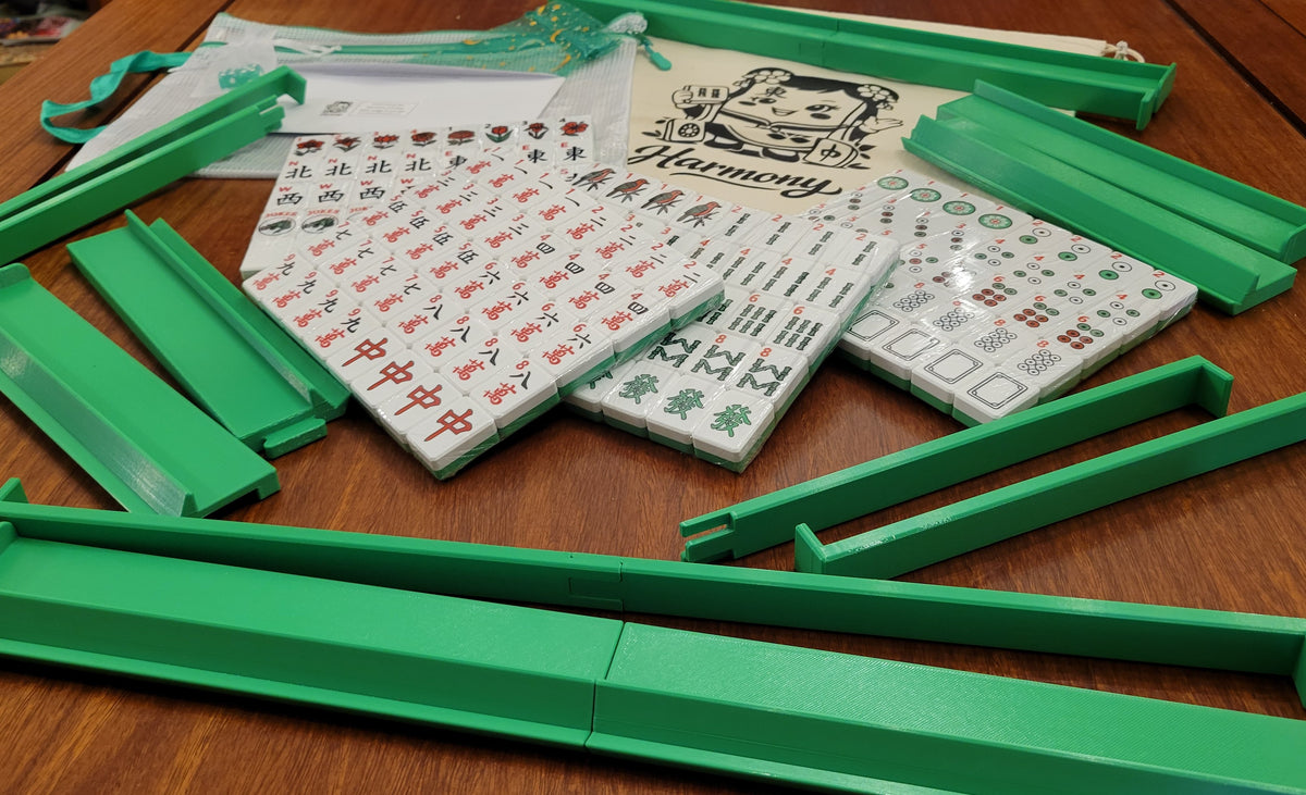 Harmony 3D Printed Full Size Mah Jongg Travel Set - Thin Racks - Green Tiles
