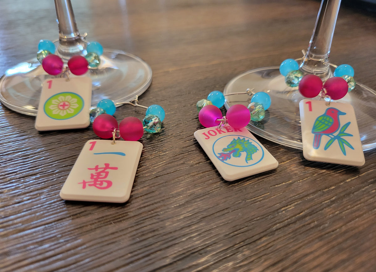 Mah Jongg Tile Wine Charms - Ones + Joker