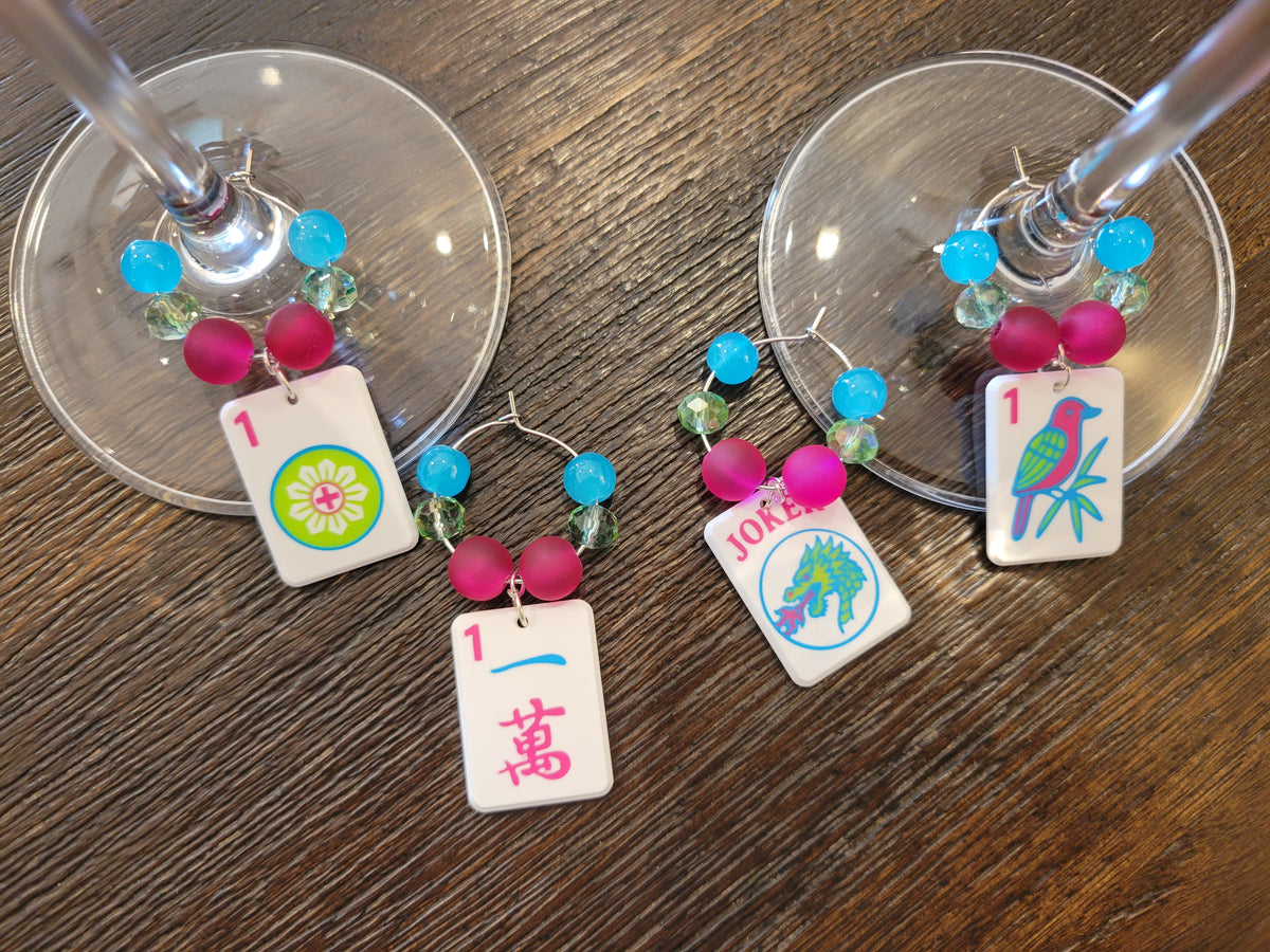 Mah Jongg Tile Wine Charms - Ones + Joker