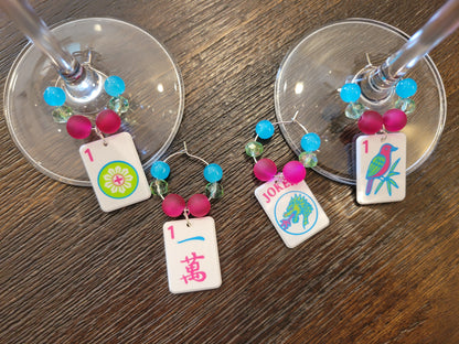Mah Jongg Tile Wine Charms - Ones + Joker