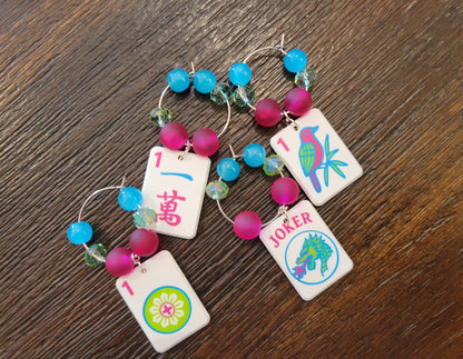 Mah Jongg Tile Wine Charms - Ones + Joker