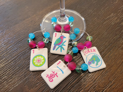 Mah Jongg Tile Wine Charms - Ones + Joker