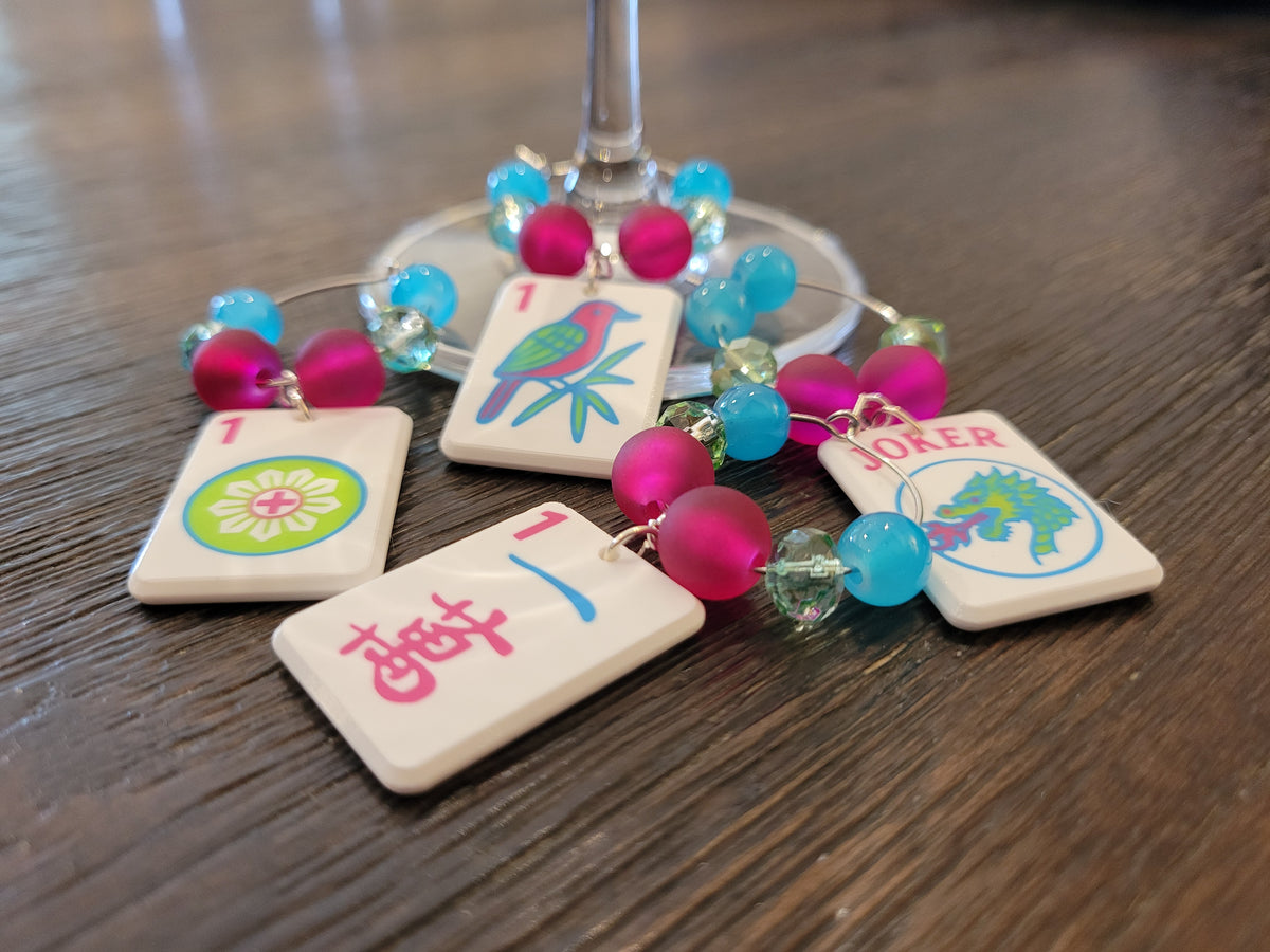 Mah Jongg Tile Wine Charms - Ones + Joker