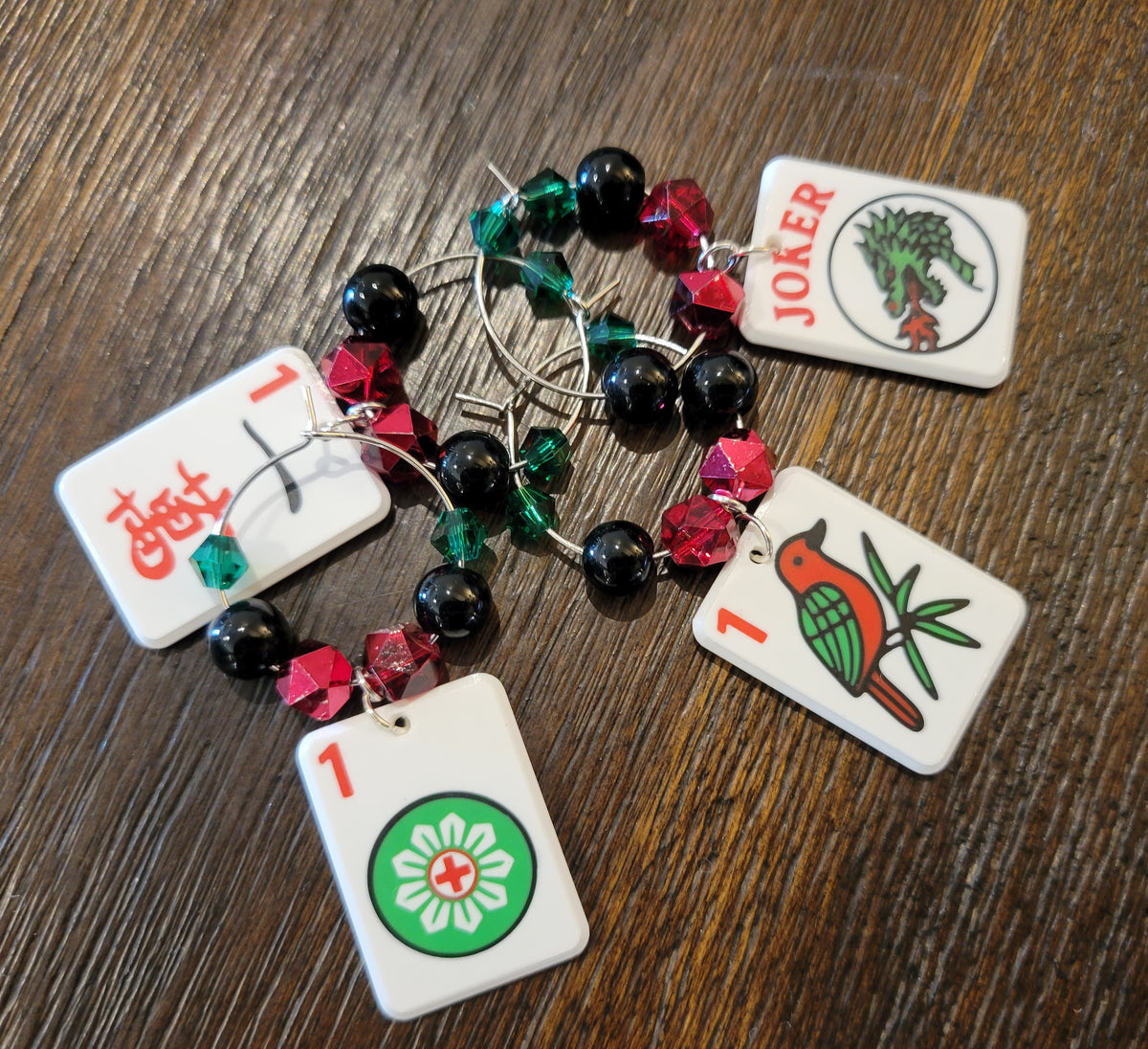 Mah Jongg Tile Wine Charms - Ones + Joker