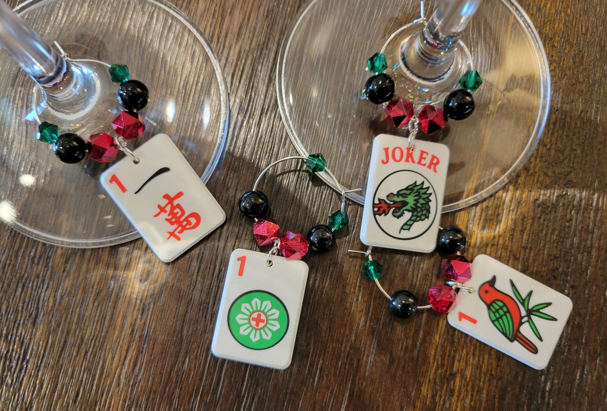 Mah Jongg Tile Wine Charms - Ones + Joker