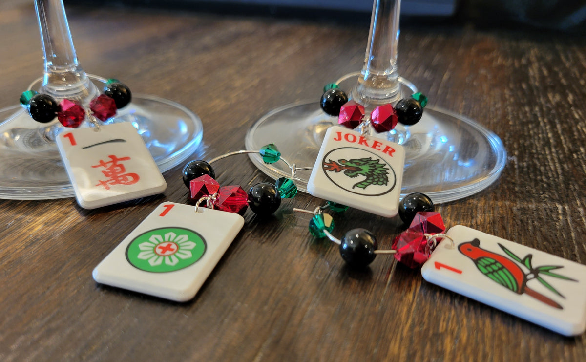 Mah Jongg Tile Wine Charms - Ones + Joker