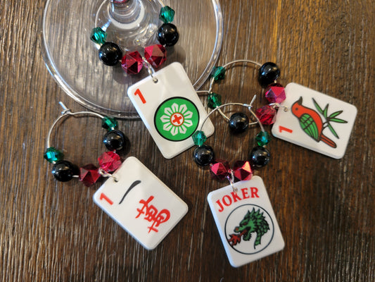 Mah Jongg Tile Wine Charms - Ones + Joker