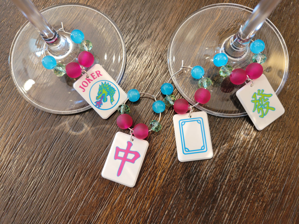 Mah Jongg Tile Wine Charms - Dragons + Joker