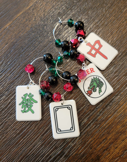 Mah Jongg Tile Wine Charms - Dragons + Joker