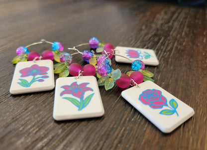Mah Jongg Tile Wine Charms - Flowers 1