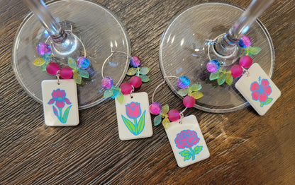 Mah Jongg Tile Wine Charms - Flowers 2