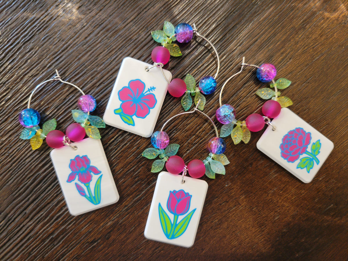 Mah Jongg Tile Wine Charms - Flowers 2