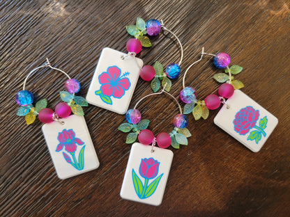 Mah Jongg Tile Wine Charms - Flowers 2