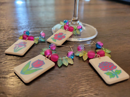 Mah Jongg Tile Wine Charms - Flowers 2