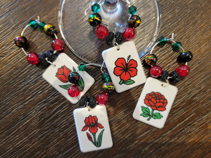 Mah Jongg Tile Wine Charms - Flowers 2