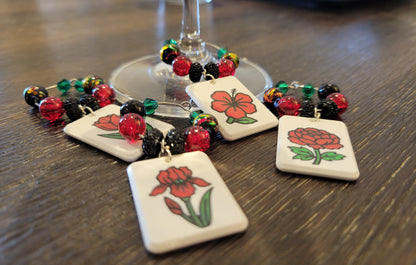 Mah Jongg Tile Wine Charms - Flowers 2