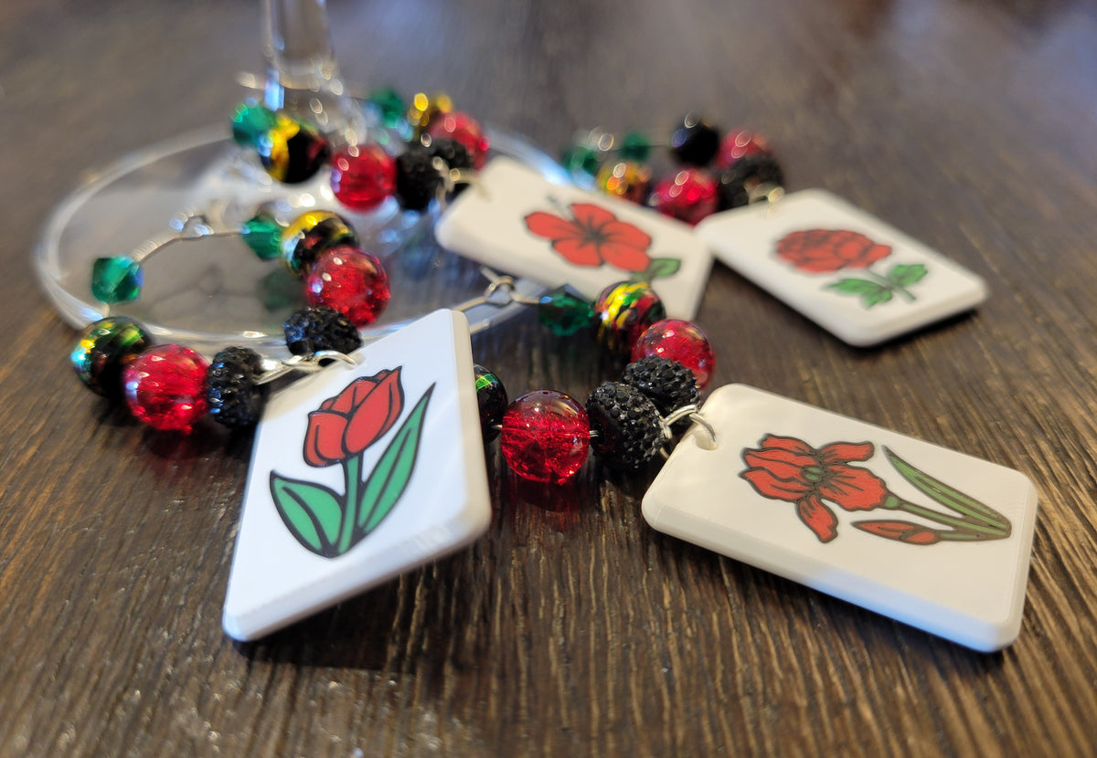 Mah Jongg Tile Wine Charms - Flowers 2