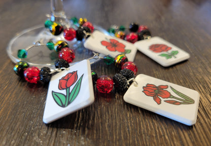 Mah Jongg Tile Wine Charms - Flowers 2