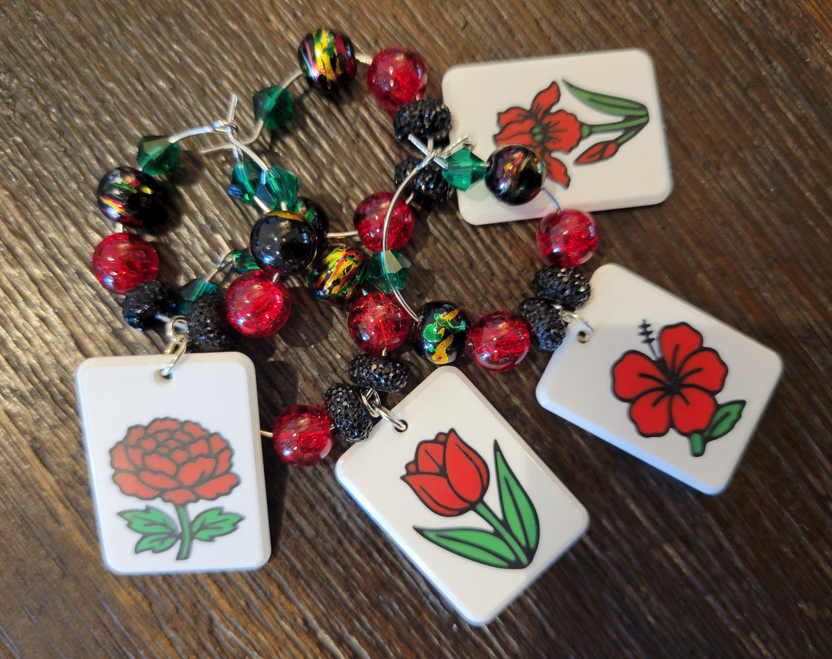 Mah Jongg Tile Wine Charms - Flowers 2