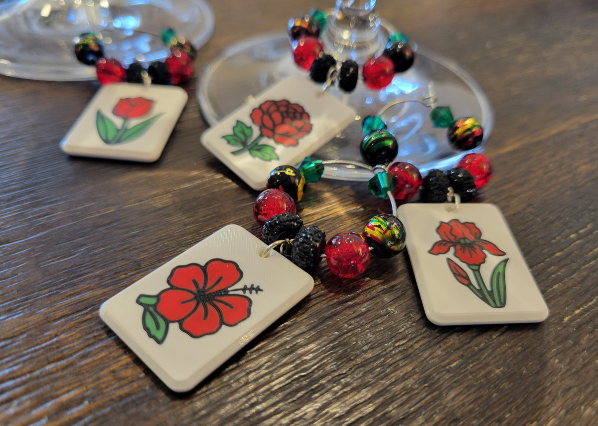 Mah Jongg Tile Wine Charms - Flowers 2
